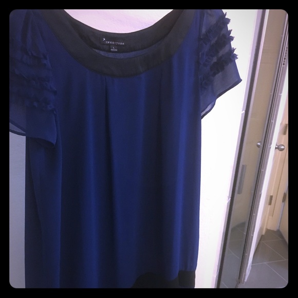 Navy Blue Sheer Ruffle Tunic - Picture 1 of 2